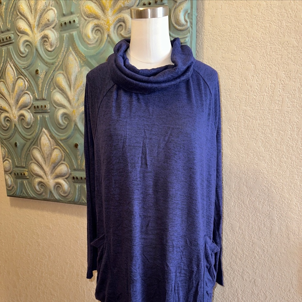 AnyBody Loungewear Cozy Knit Cowl Neck Dress Purple Medium